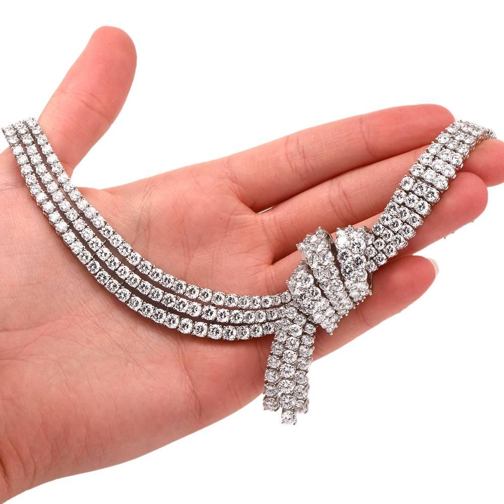 Impressive 73.00 Carat Diamond Platinum Ribbon Decor Riviere Necklace 4