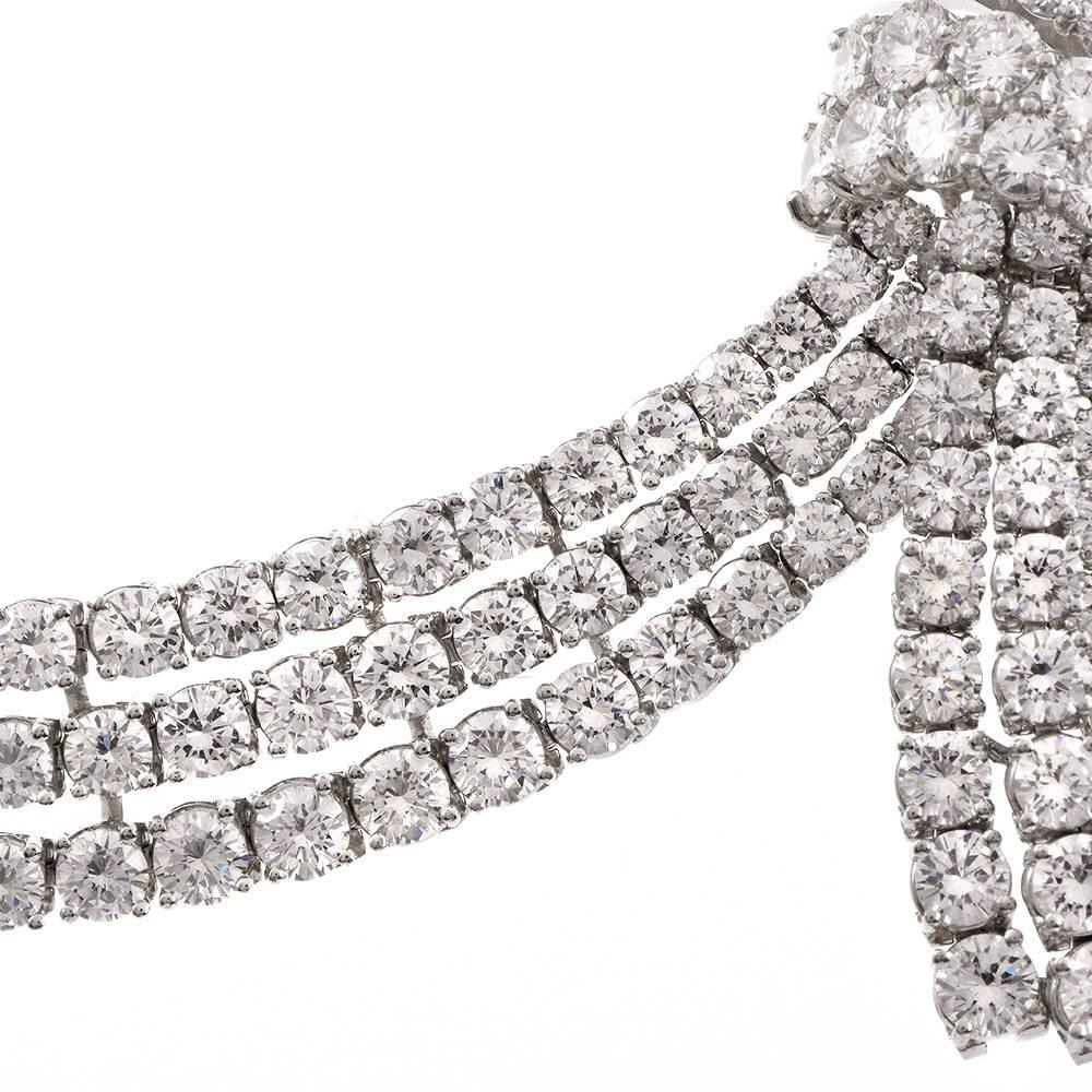 Impressive 73.00 Carat Diamond Platinum Ribbon Decor Riviere Necklace 2