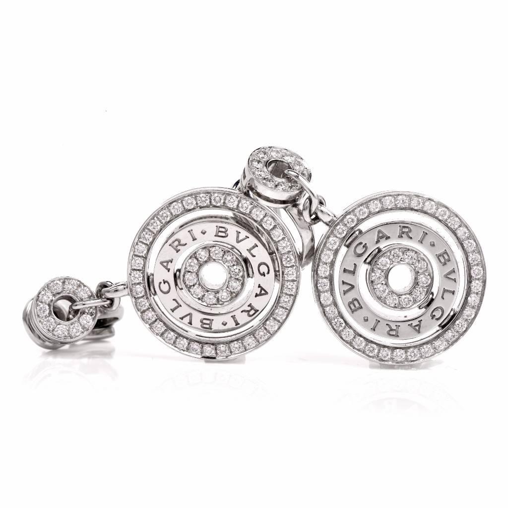 This  Bvlgari Bulgari diamond earrings of Italian provenance are crafted in solid platinum, from the 