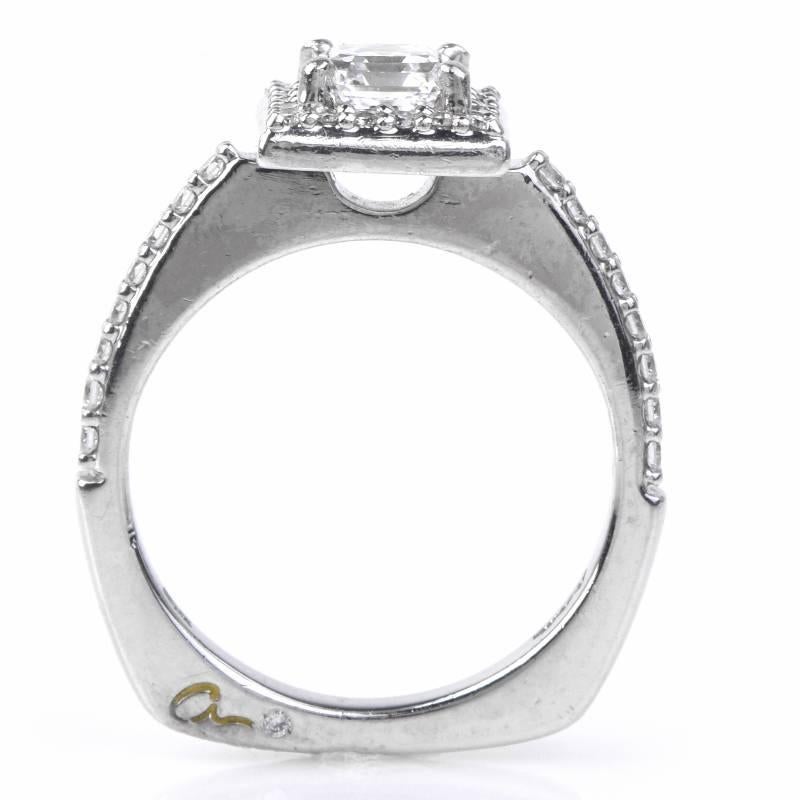 Women's Art Deco .75 Carat GIA Certified Asscher Cut Diamond Platinum Engagement Ring For Sale