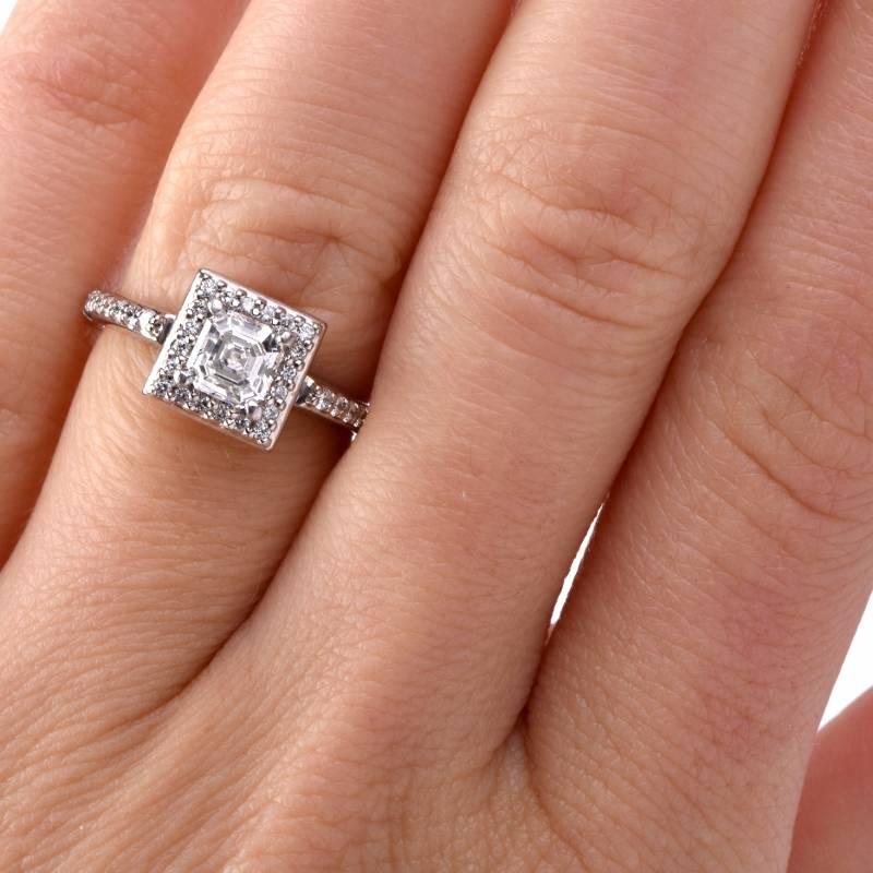 Art Deco .75 Carat GIA Certified Asscher Cut Diamond Platinum Engagement Ring For Sale 4