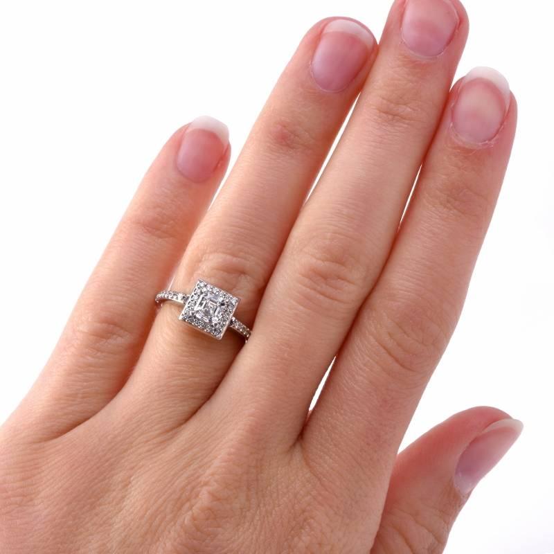 Art Deco .75 Carat GIA Certified Asscher Cut Diamond Platinum Engagement Ring For Sale 3