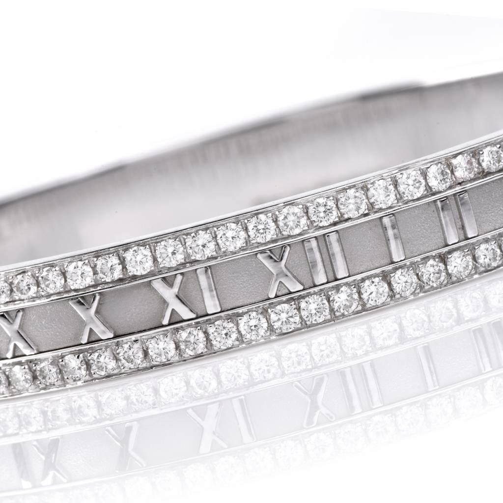 Tiffany & Co. Atlas Collection 2.46 Carats Diamond Gold Bangle Bracelet In Excellent Condition In Miami, FL