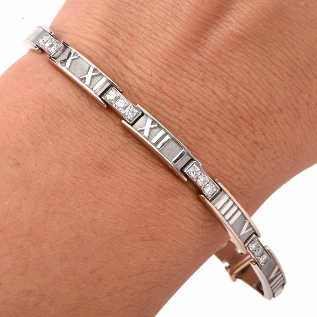 Tiffany & Co. Atlas Collection Diamond Gold Link Bracelet In Excellent Condition In Miami, FL