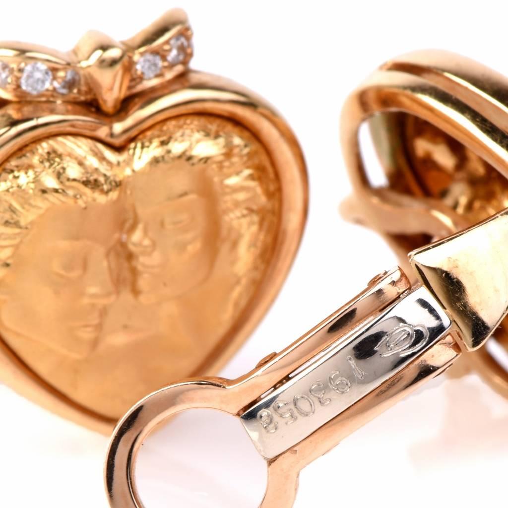 Art Nouveau Carrera y Carrera Romeo Juliet Diamond Gold Heart Earrings