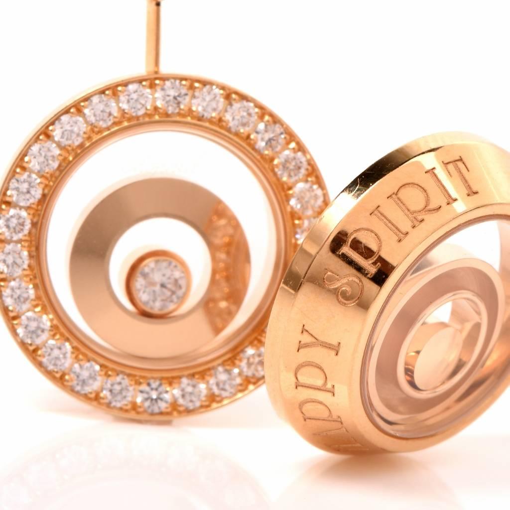 Chopard Diamond Gold Happy Spirit  Collection Drop Earrings In Excellent Condition In Miami, FL