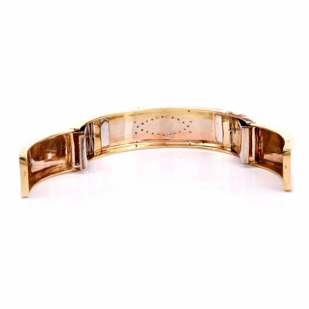 Diamond Three Color Gold Cuff Bangle Bracelet 1