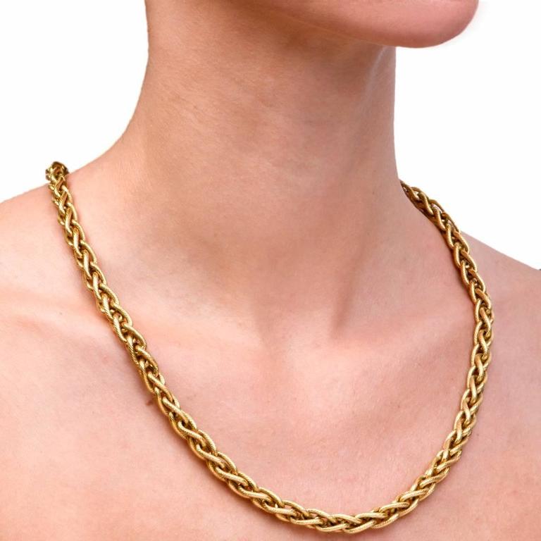 Wheat Braided Gold Long Link Chain Necklace at 1stDibs