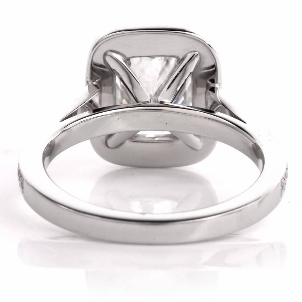 Women's 2.02 Carat GIA Cert Halo Cushion Diamond Platinum Engagement Ring