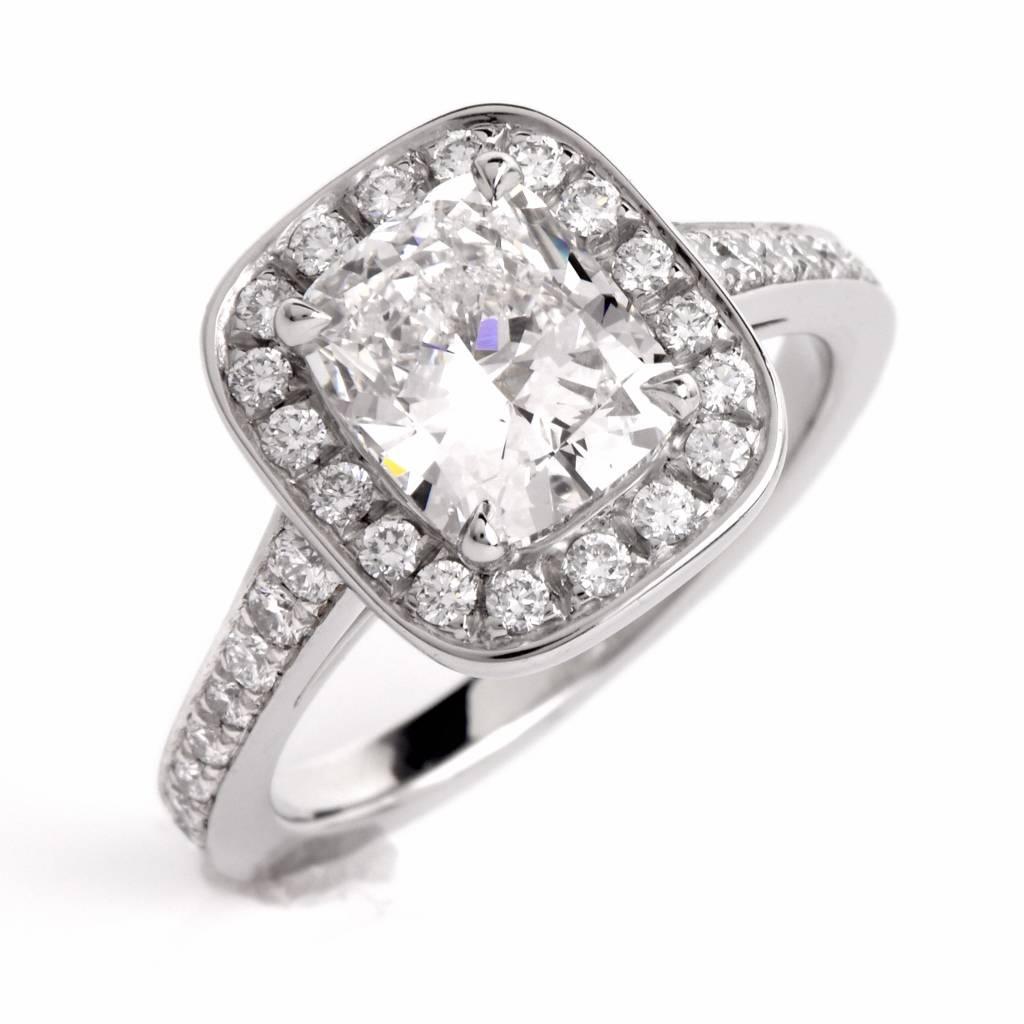 Art Deco 2.02 Carat GIA Cert Halo Cushion Diamond Platinum Engagement Ring