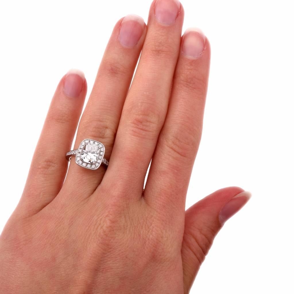 2.02 Carat GIA Cert Halo Cushion Diamond Platinum Engagement Ring 2