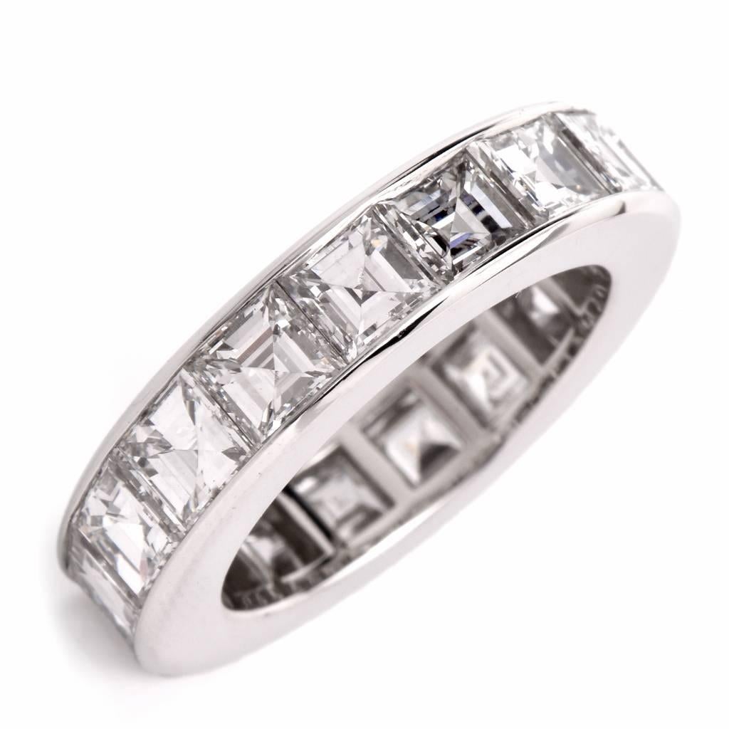 Asscher Diamonds Platinum Eternity Band Ring In Excellent Condition In Miami, FL