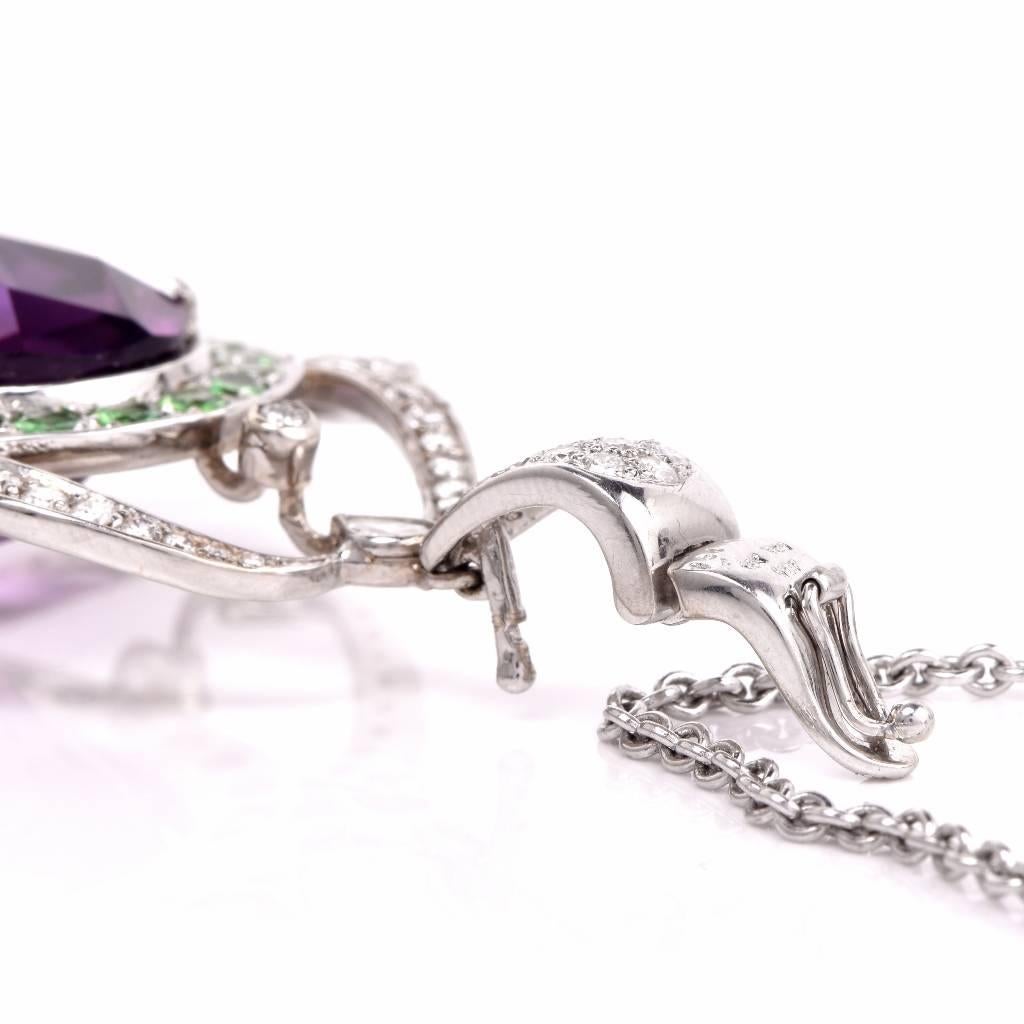 Large Amethyst Diamond White Gold Enhancer Pendant In Excellent Condition In Miami, FL