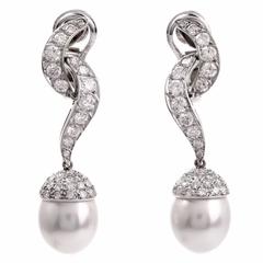  Diamond Drop Pearl Dangle Pendant Earrings