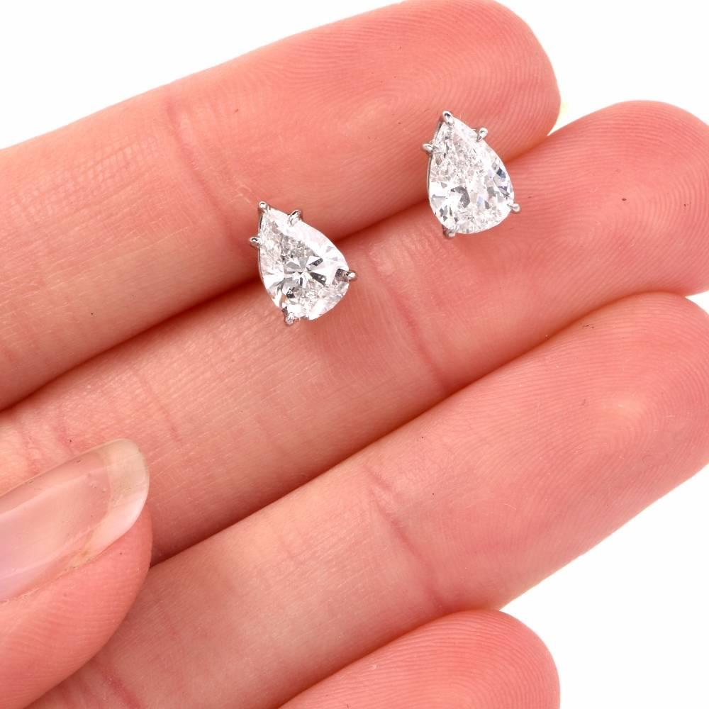  Pear Diamond Stud Platinum Earrings 1