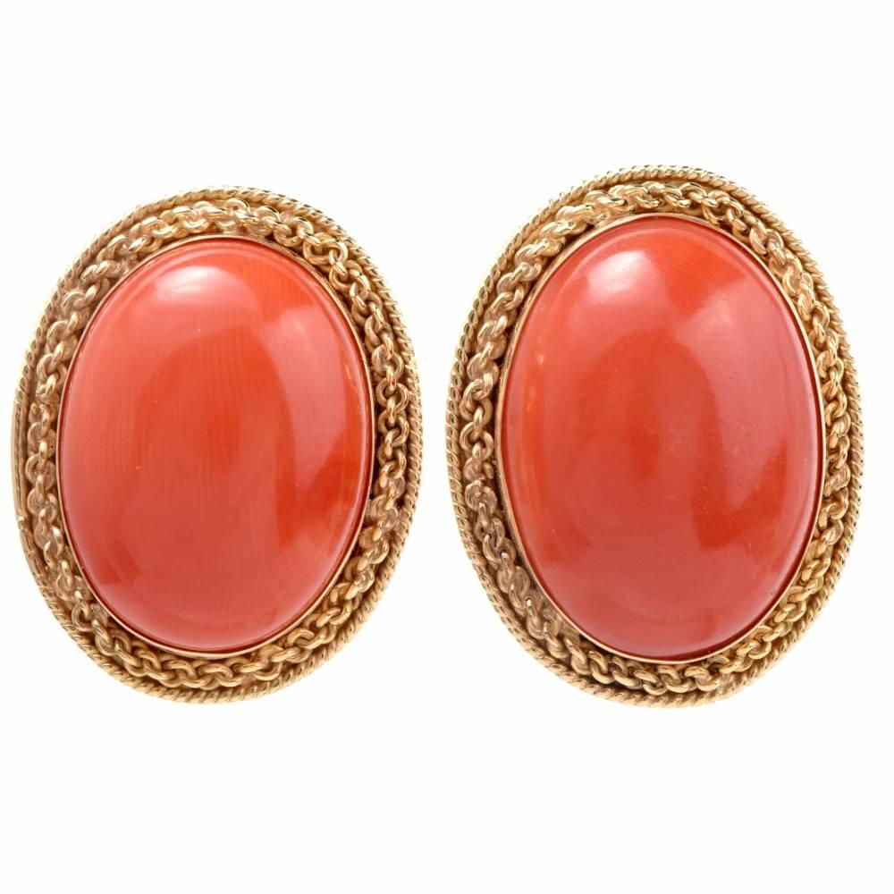 Retro Natural Coral Clip-on Earrings