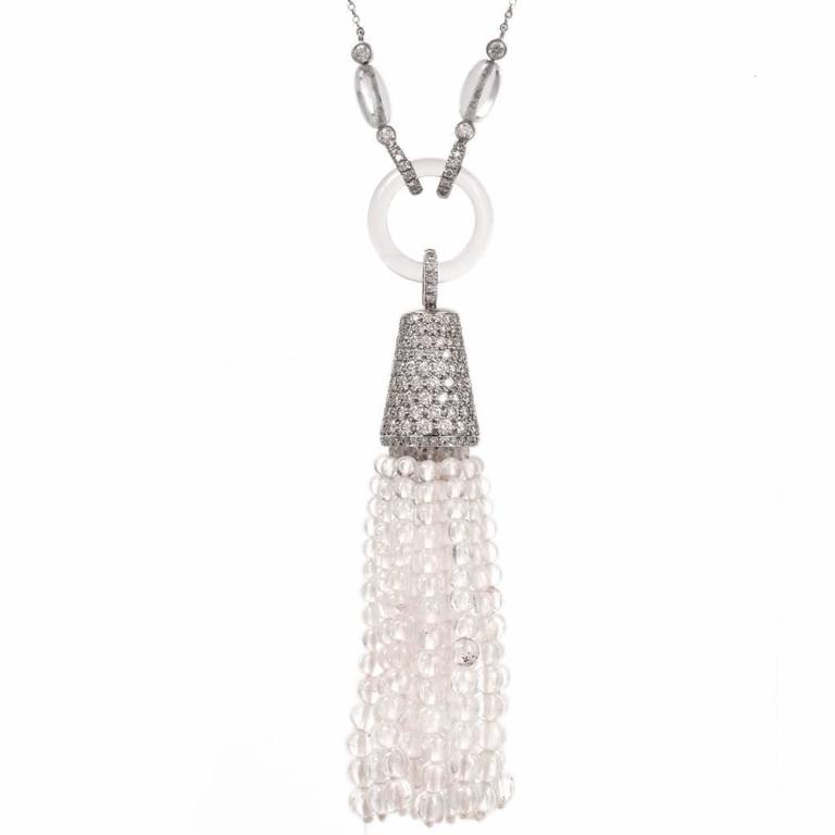 Tiffany And Co Platinum Tassel Diamond Rock Crystal Necklace For This Breathtaking Tiffany Co Art Deco Inspired Tassel Necklace Of Gracious Feminine Aesthetic