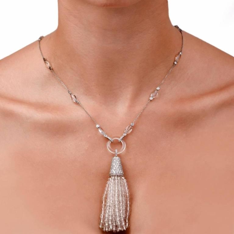 Tiffany And Co Platinum Tassel Diamond Rock Crystal Necklace For Tiffany Co Platinum Tassel Diamond Rock Crystal Necklace In Excellent Condition For