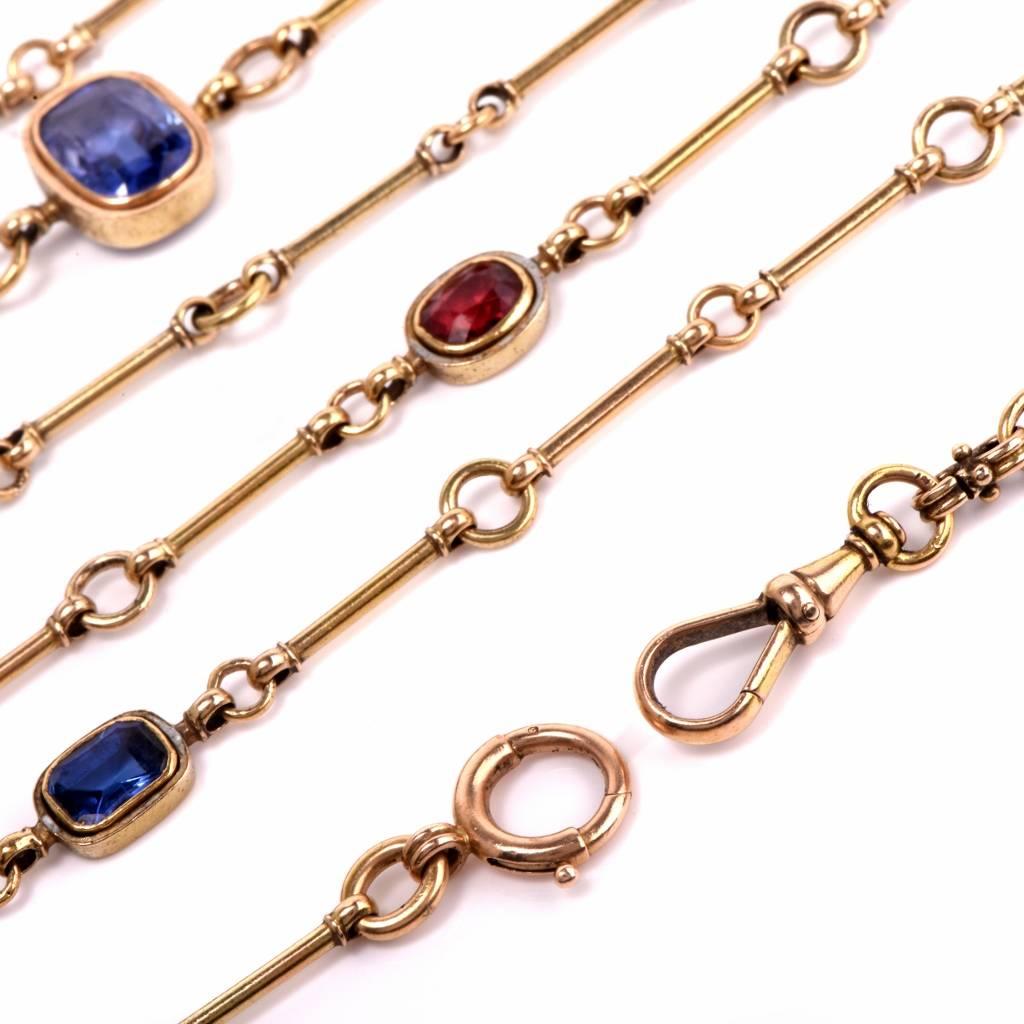 Women's Antique Victorian No Heat Sapphire & Gems 64″ Long Gold Necklace