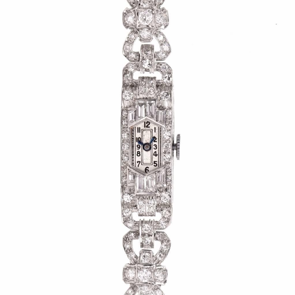 Ladies Platinum Diamond Wristwatch In Excellent Condition In Miami, FL