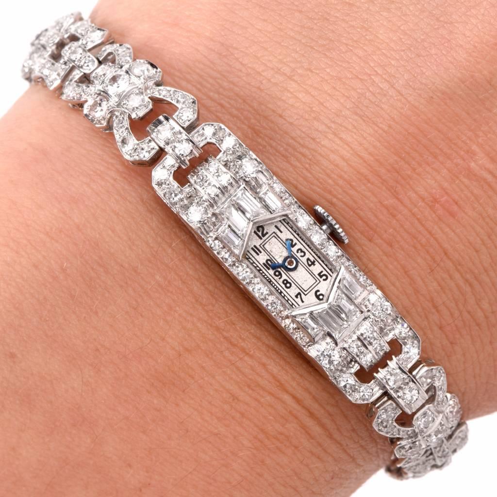 Art Deco Ladies Platinum Diamond Wristwatch