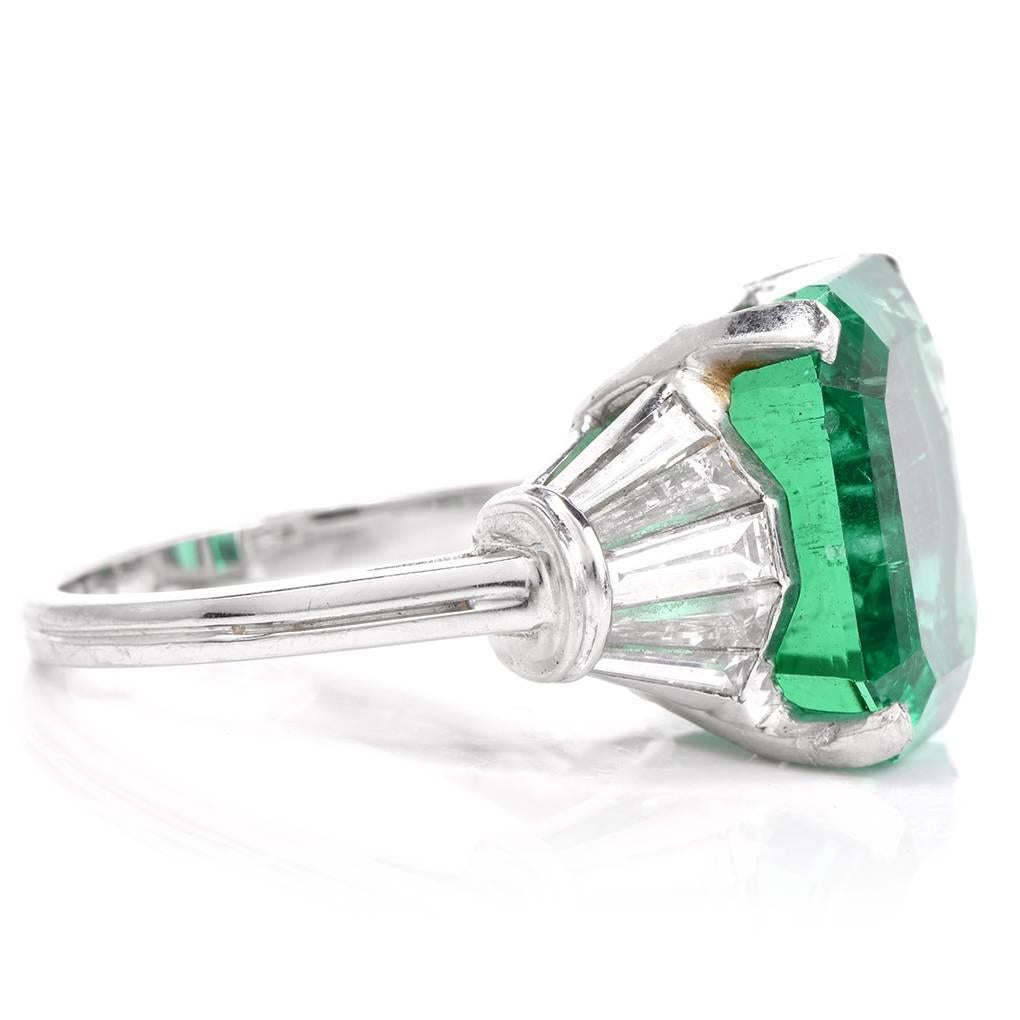 1960s Stunning Colombian GIA Certified 10.95 carat Emerald Diamond Ring 4