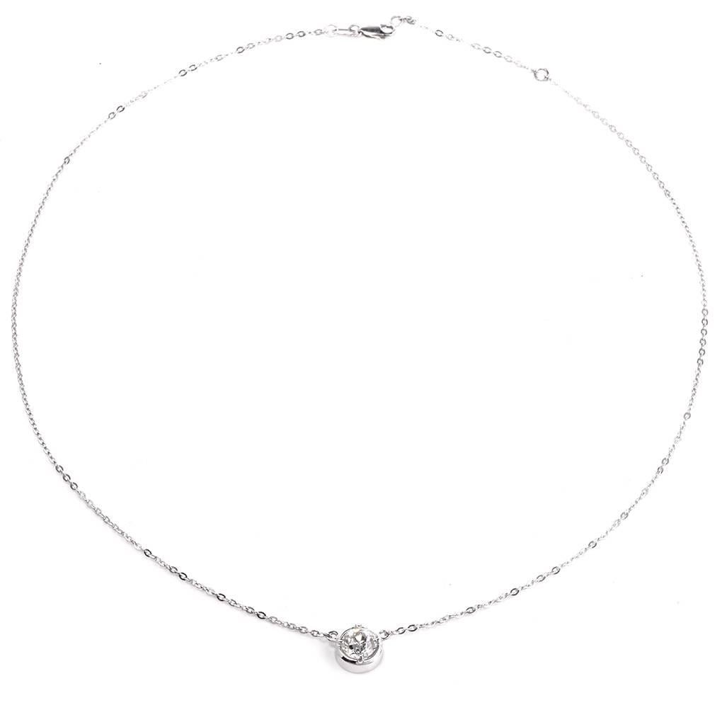 This shimmering and luxurious diamond  pendant necklace sparkles with beauty and allure. Finely crafted in solid platinum, this necklace features a diamond pendant that is centered with 1 genuine round Old European cut diamond approx.1.33ct, I