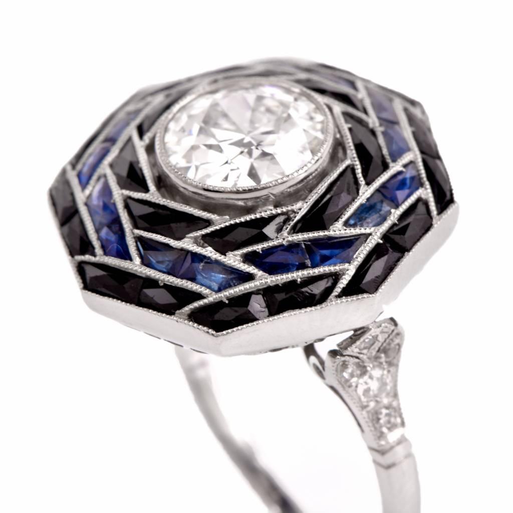  1980s Sapphire Diamond Platinum Engagement Ring 3