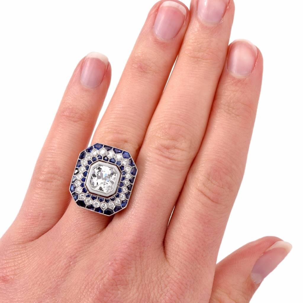 Sapphire Diamond Platinum Engagement Ring 2