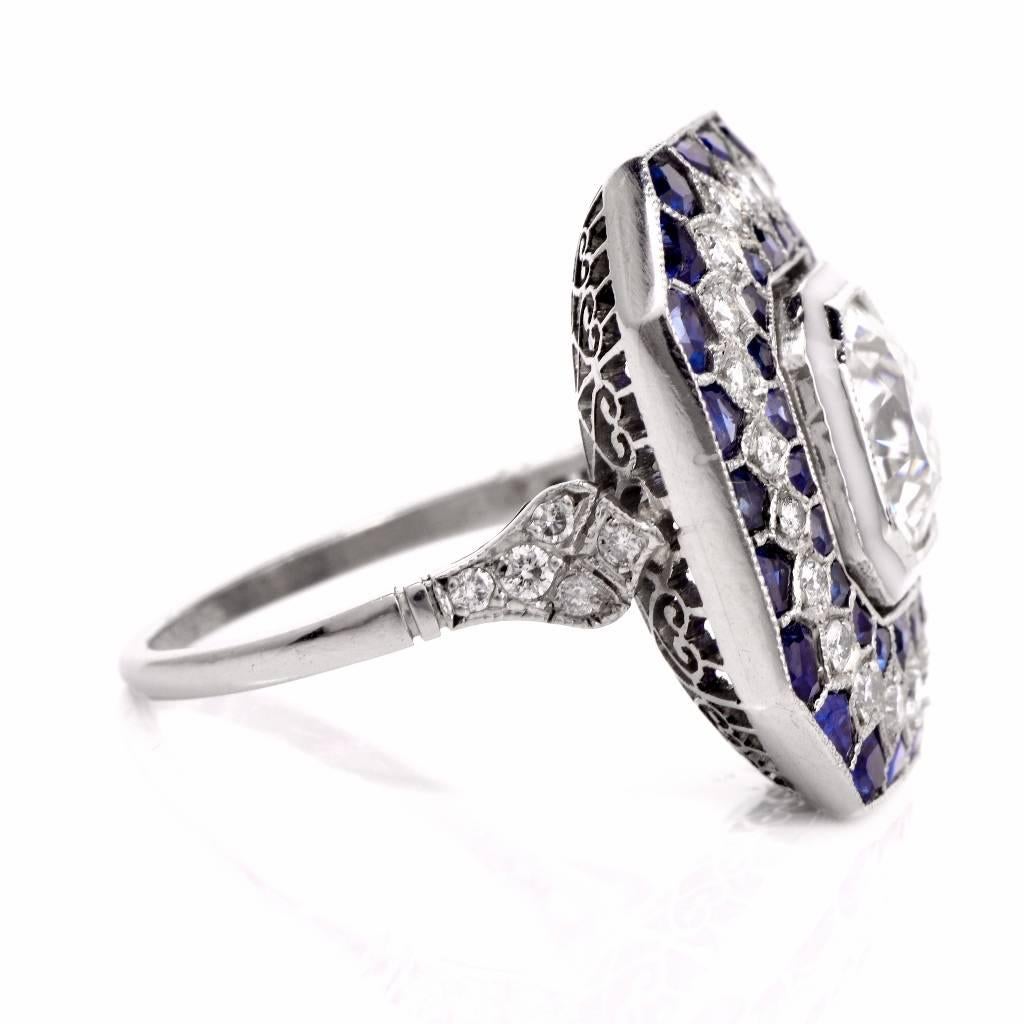 Sapphire Diamond Platinum Engagement Ring 1