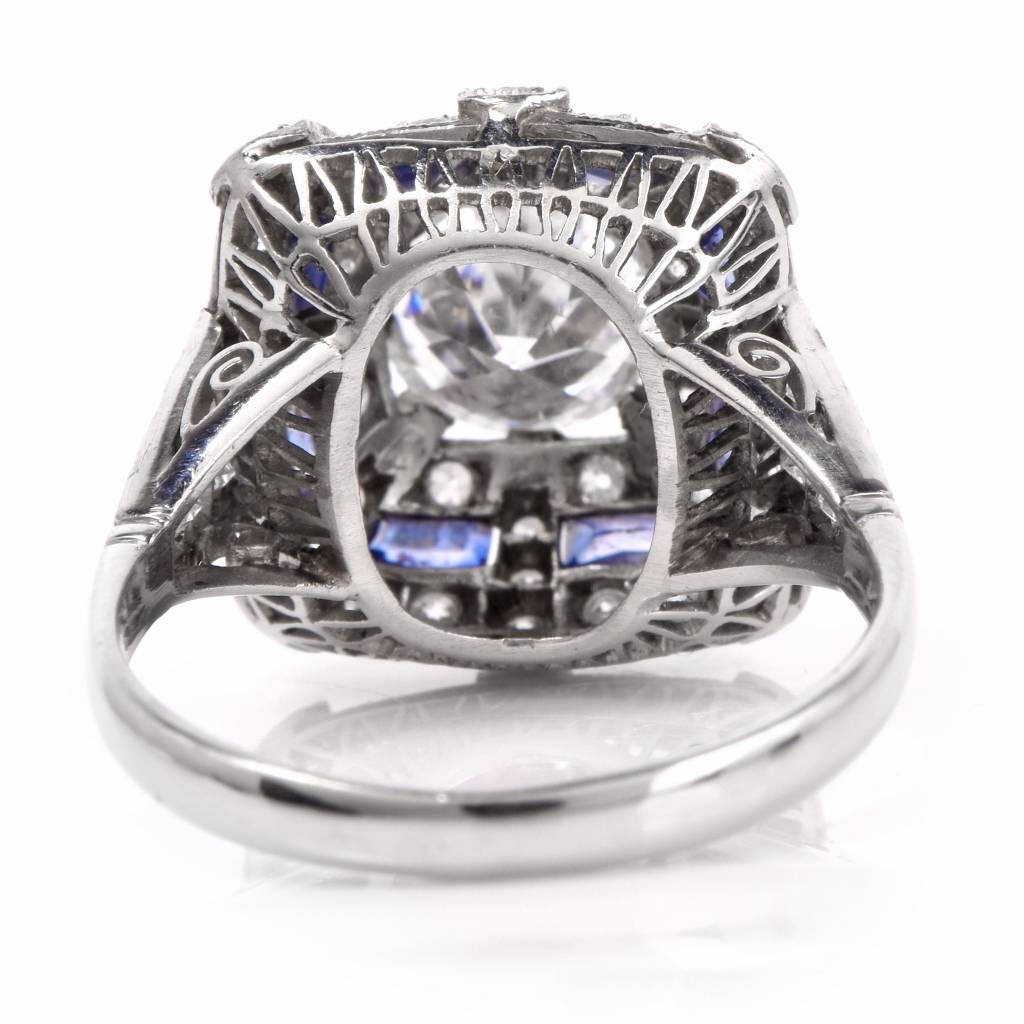Women's  1930's Sapphire Diamond Platinum Engagement Ring