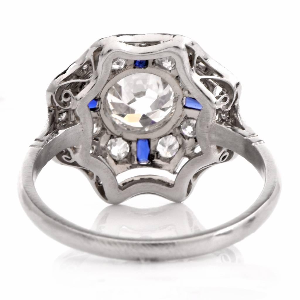 Art Deco Diamond Sapphire Platinum Engagement Ring 2
