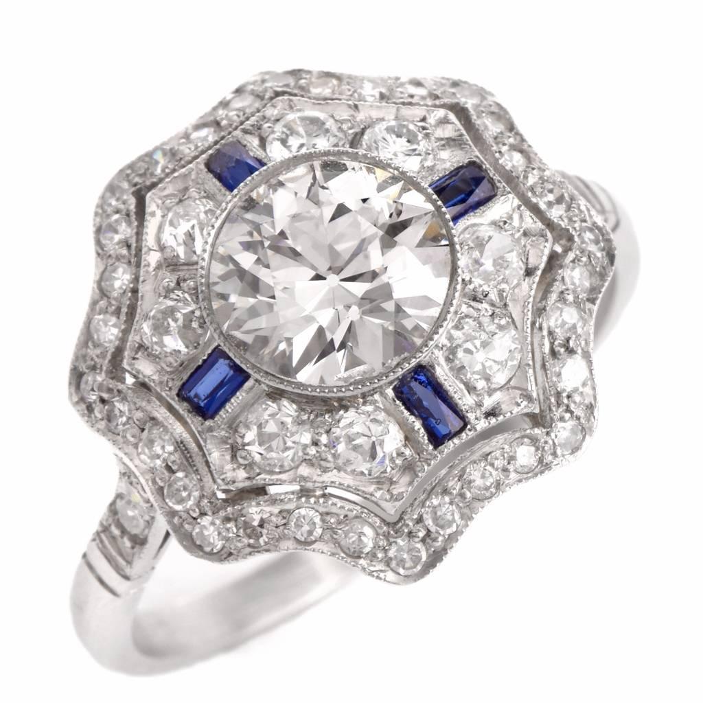 Art Deco Diamond Sapphire Platinum Engagement Ring 4