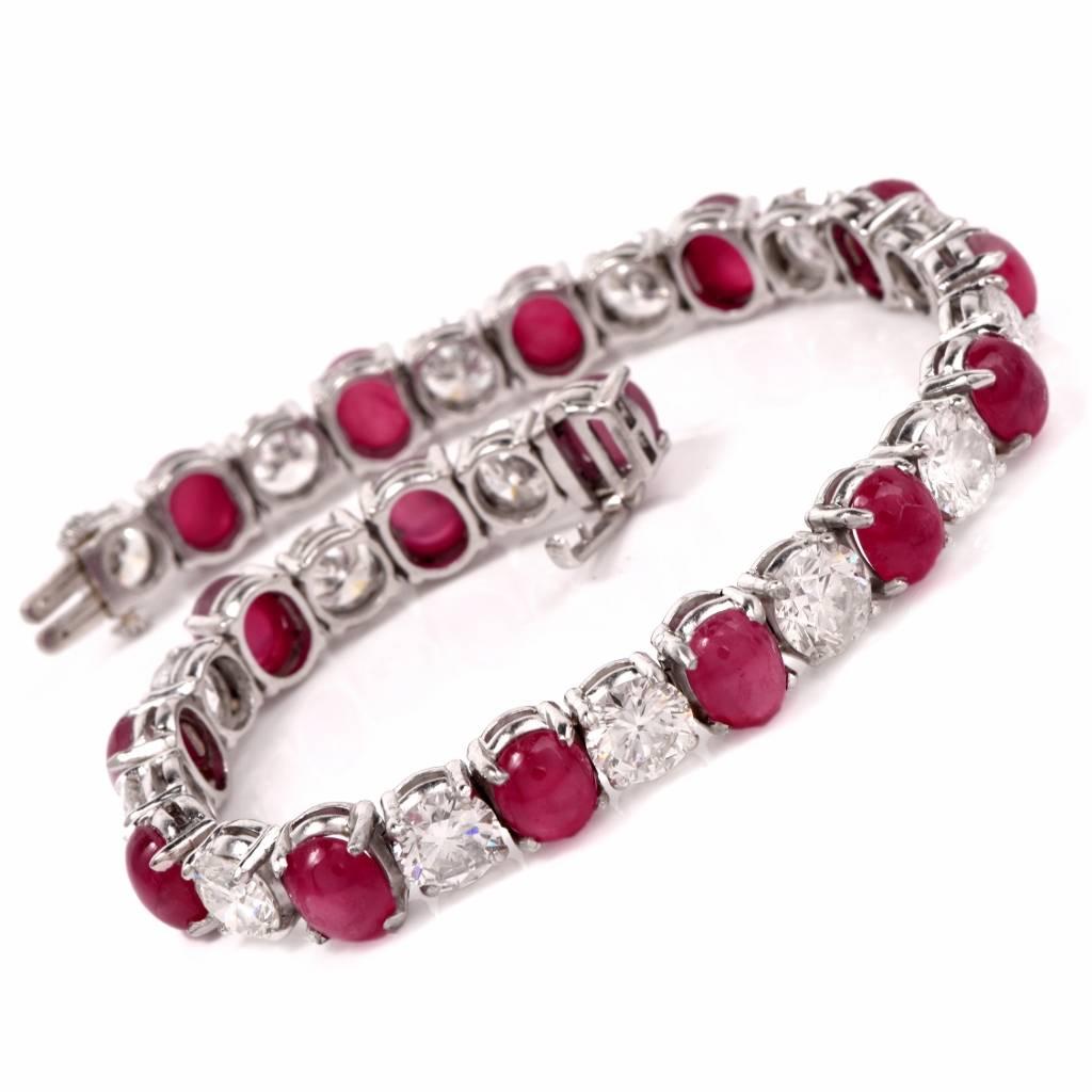 1950s Burma Natural Ruby and Diamond Platinum Line Bracelet 2