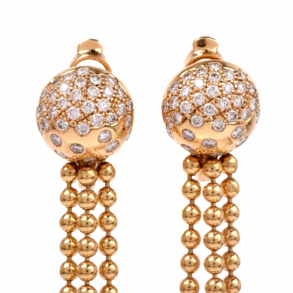 Women's or Men's Cartier France Draperie Diamond Gold Dangle Drop Tassel Earrings 