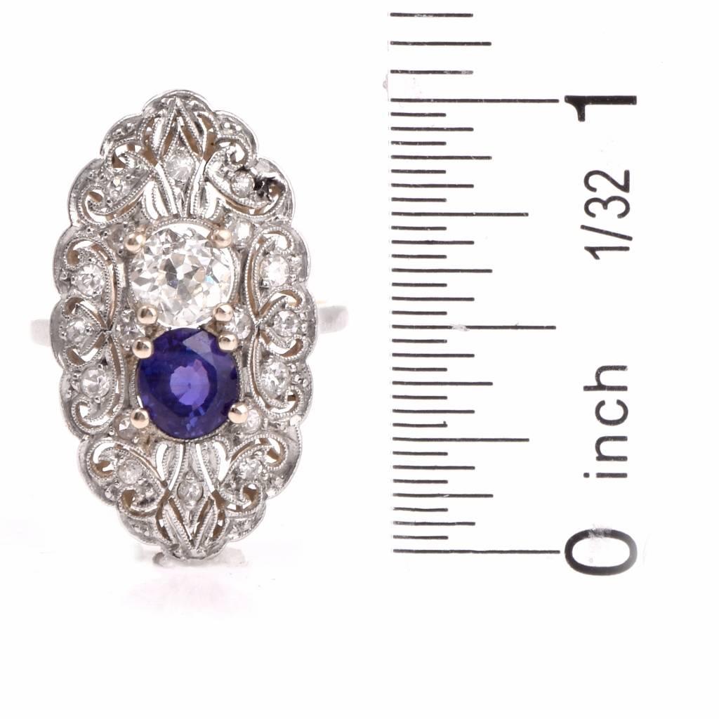 Antique Art Deco Sapphire Diamond Gold Platinum Filigree Ring 1
