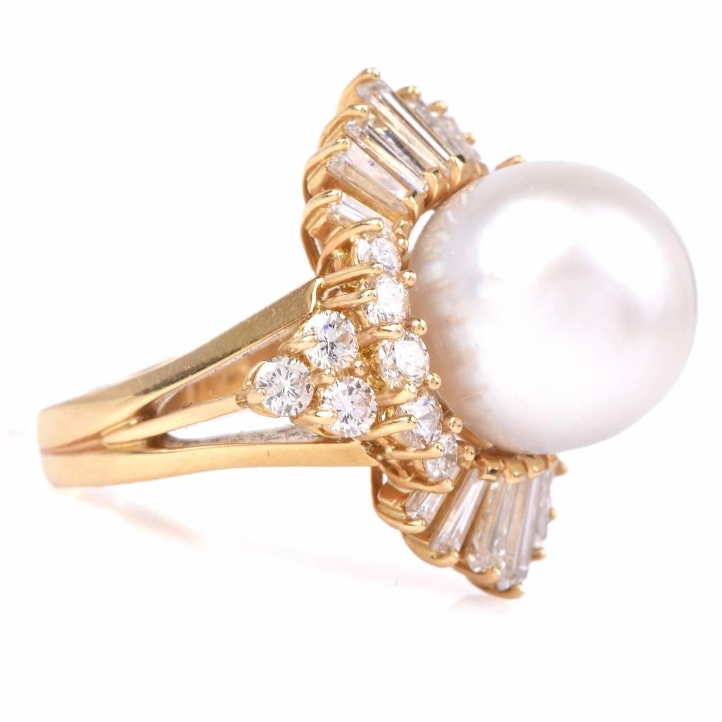1980 Pearl Diamond Gold ballerina Ring 2