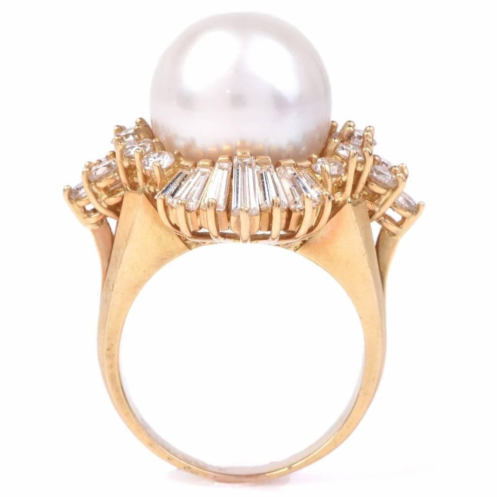 1980 Pearl Diamond Gold ballerina Ring 1