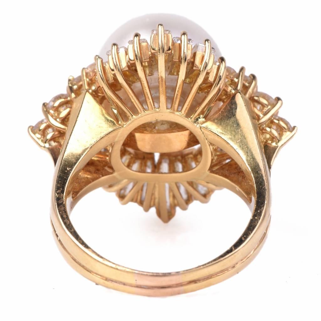 Women's 1980 Pearl Diamond Gold ballerina Ring