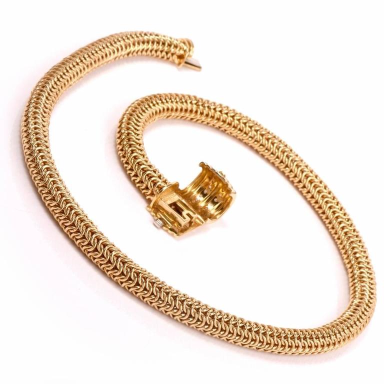 Retro 1980s Tiffany & Co. Diamond Gold Choker Necklace For Sale