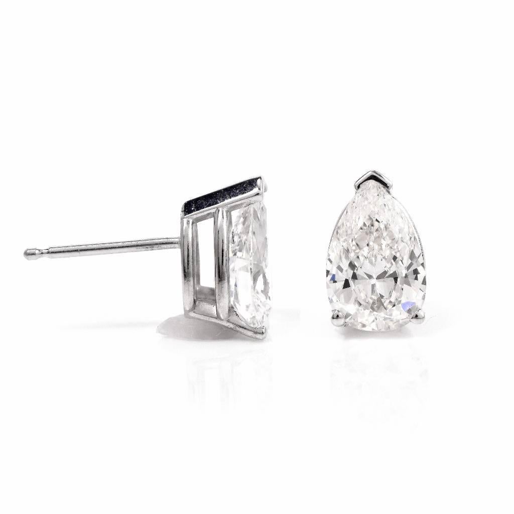 Women's 2.15 Carat Pear Shape Diamond Platinum Stud Earrings