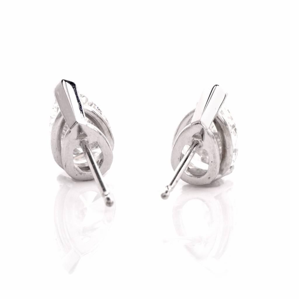 2.15 Carat Pear Shape Diamond Platinum Stud Earrings 1