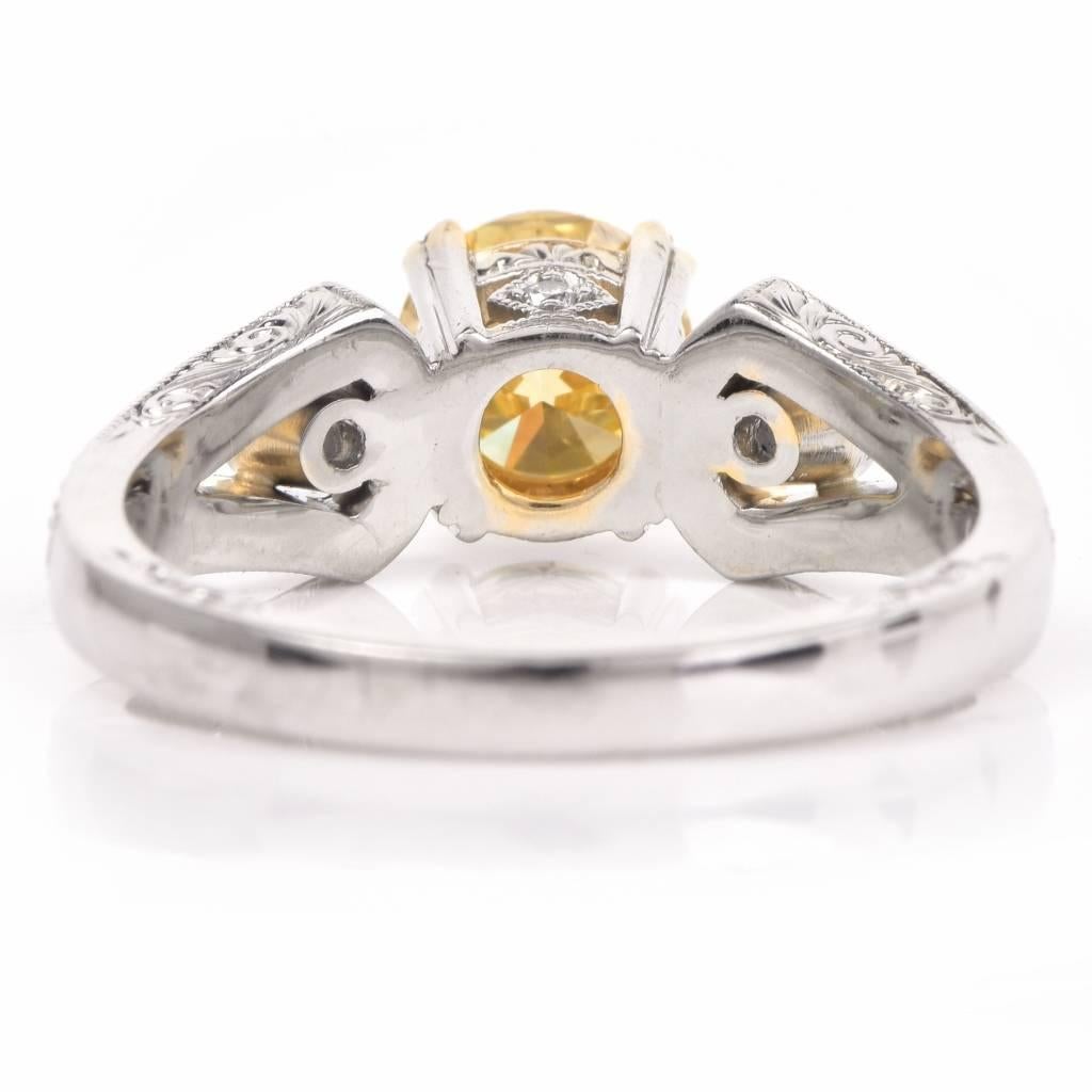 GIA Cert Fancy Intense Yellow Diamond Platinum Engagement  Ring  1
