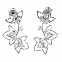 French Diamond Platinum Flower Drop Earrings 4