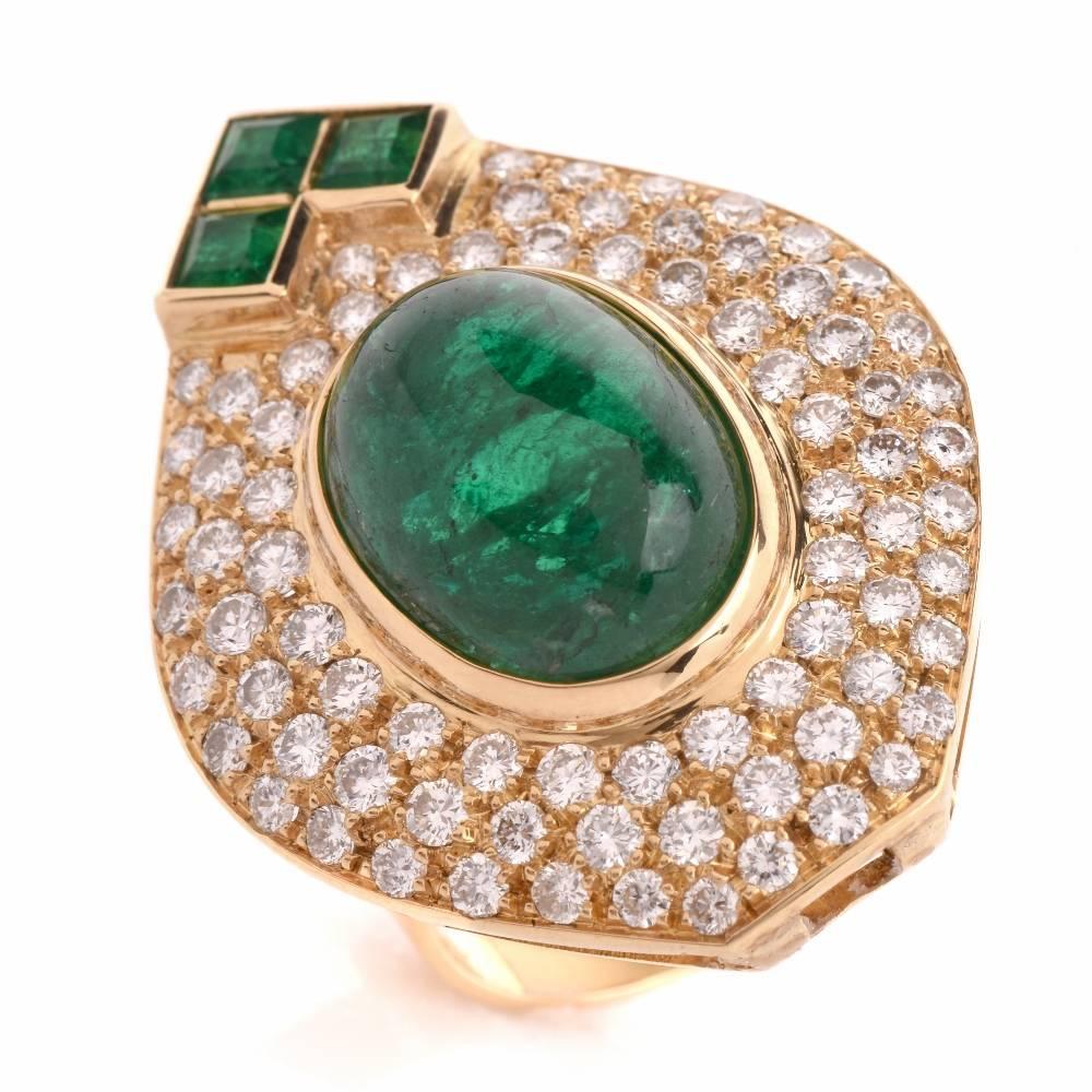 1980s Diamond Emerald Cluster Ring 1
