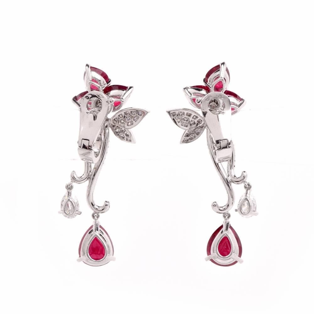 Modern French  Ruby Diamond Flower Earrings 1