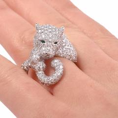Estate 9.58ct Panther Diamond White Gold French  Cocktail Ring