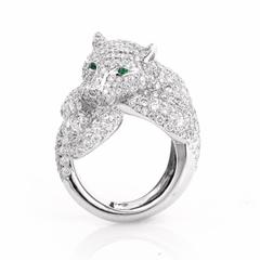 Estate 9.58ct Panther Diamond White Gold French  Bague cocktail