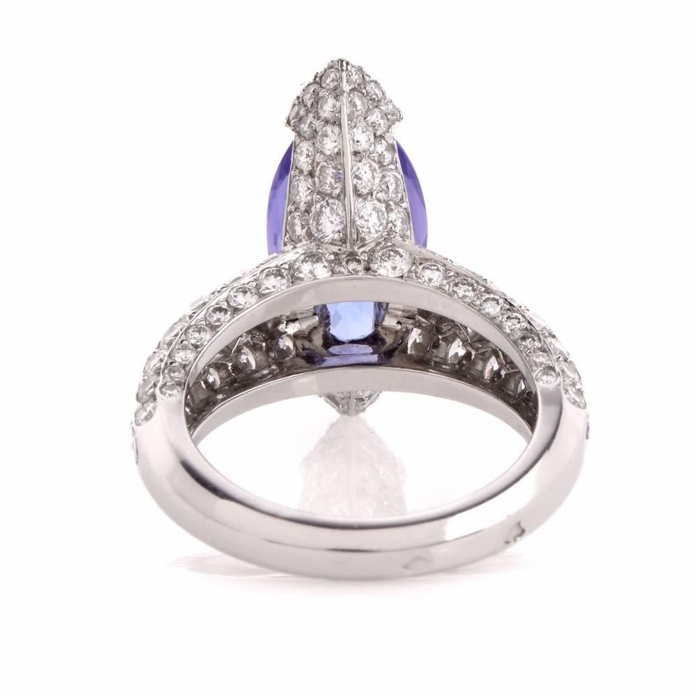 Women's French 8.27 carat Marquise Tanzanite Diamond Platinum Ring