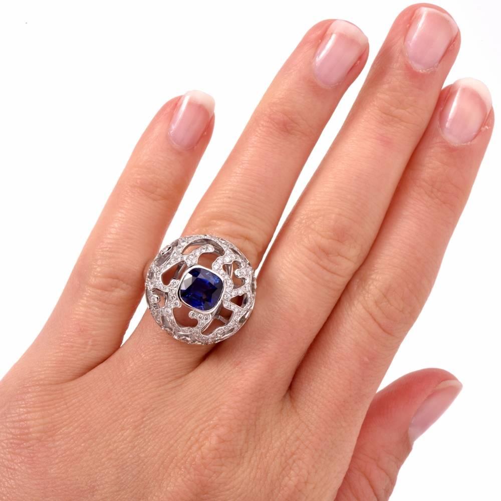 French 4.68 Sapphire Diamond  Cocktail Ring  In Excellent Condition In Miami, FL